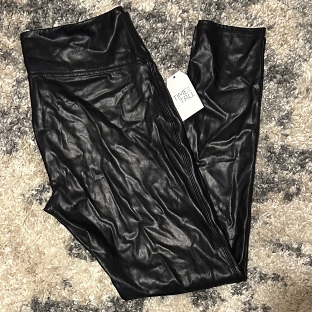Time and Tru Black High Rise Faux Leather Leggings